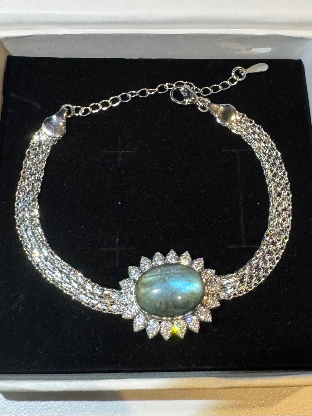 Labradorite Centerstone silver plated adjustable bracelet